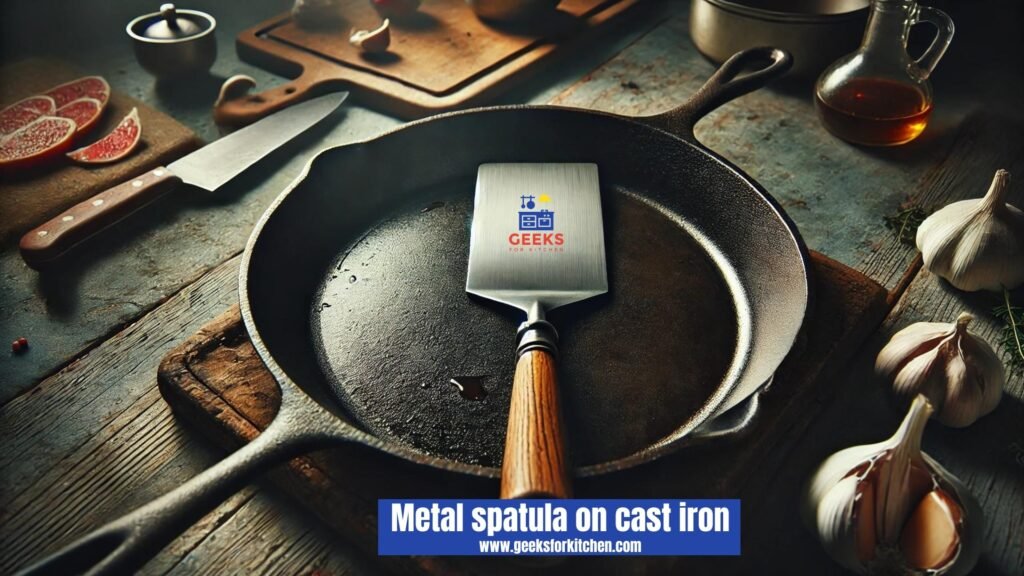 Metal spatula on cast iron